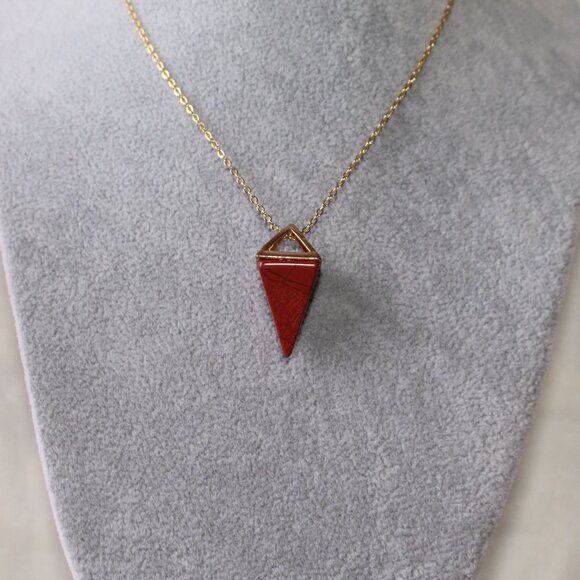 Jewelry - Red Jasper Triangle Stone Pendant Necklace – Gold Accent Chain